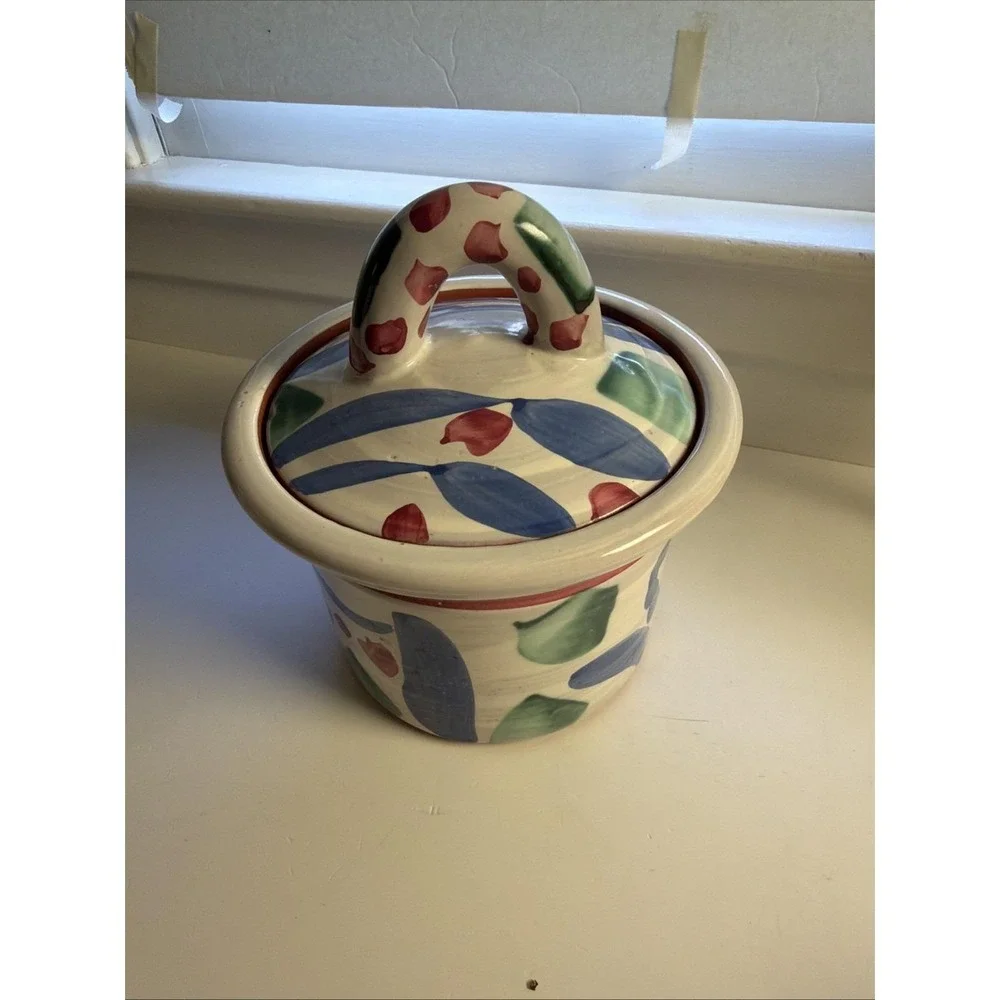Vintage‎ Stanley Mace Andersen Ceramic Lidded Jar Pot Hand Painted Floral Design